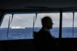 Blick von der Brücke der Robin Hood Fähre auf dem Weg nach Trelleborg 
